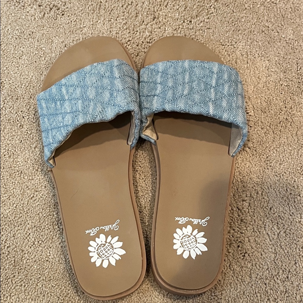 Yellow Box Light Blue Slide Sandals